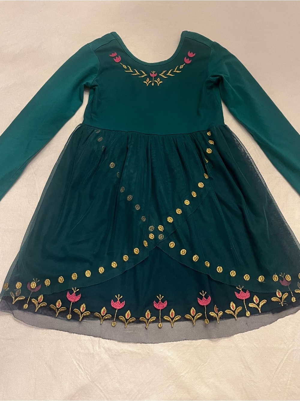 Hanna Andersson Teal Green Embroidered Tulle Disney Frozen Dress